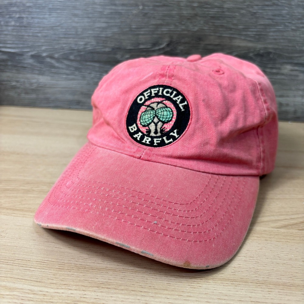 Official‎ Barfly Hat Cap Strap Back Red Faded Vintage Wash Adjustable